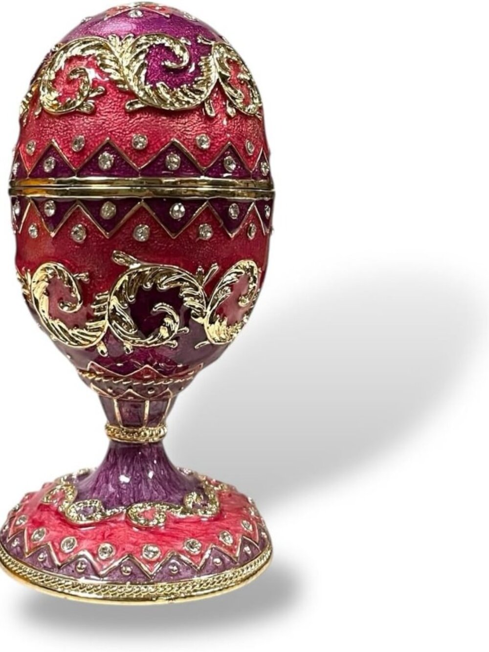 Handcrafted Musical Egg Trinket Box - Pink Purple, 14K Gold Plated, Crystal